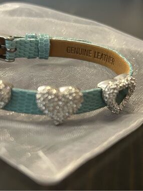 Swarovski Turquoise Leather Bracelet with Crystal Heart Accents